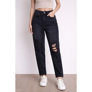 American Eagle Mom Jean Black Distressed Jeans Women's size 4 Regular